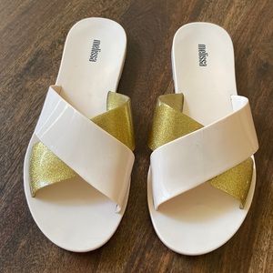 Size 8 Melissa Rubber Light Pink & Gold Slip On Sandals